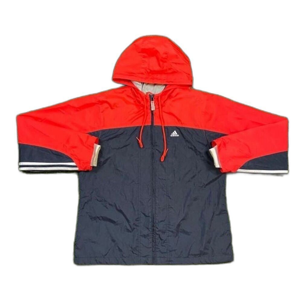 Adidas Men's Red & Blue Full Zip Hooded Windbreaker Jacket - Picture 1 of 4
